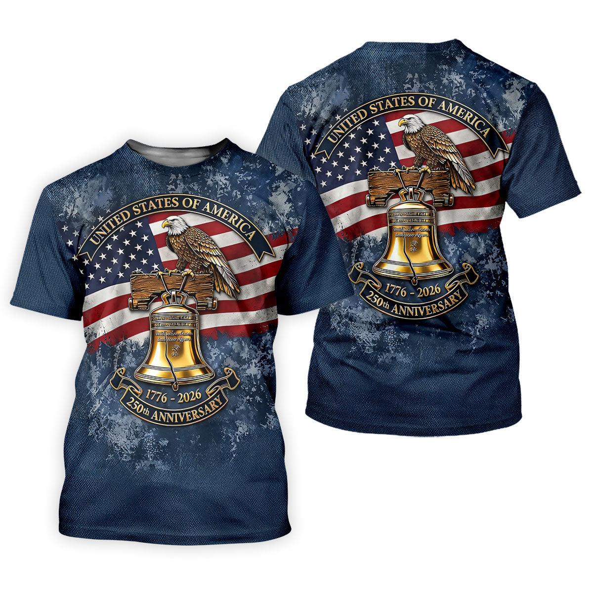 Patriotic Bald Eagle Liberty Bell Distressed Golf Shirt, 250 Years 4th Of July Golf Shirts For Men