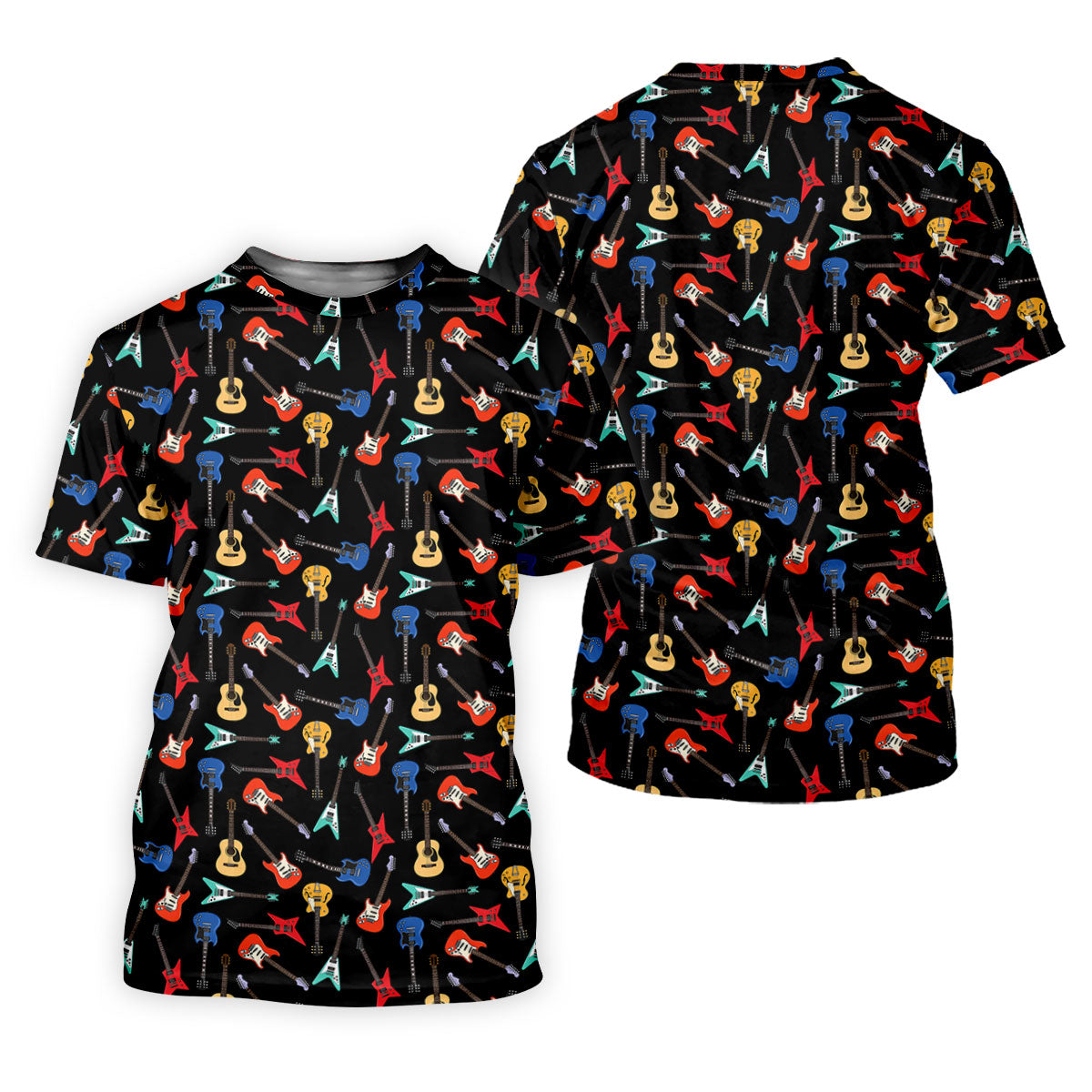 Electric Guitar Pattern Black Golf Shirt, Men's Golf Shirt, Mens Polo Shirts, Golf Polo Shirts For Men