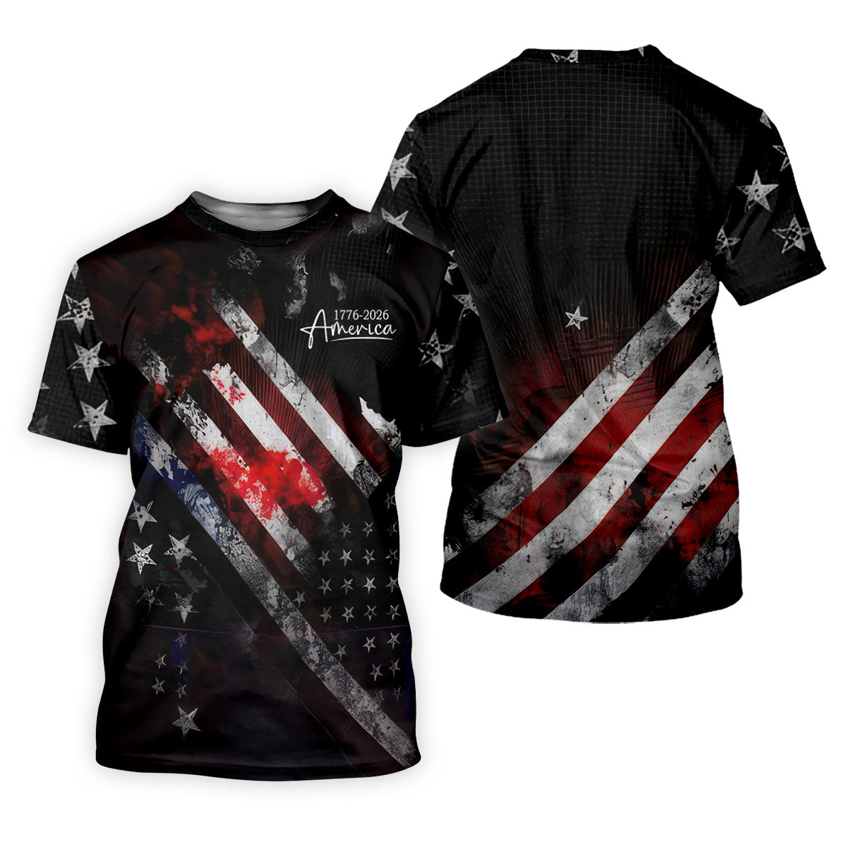 1776-2026 America Distressed Flag Black Golf Shirt, Patriotic 4th Of July Golf Shirts For Men