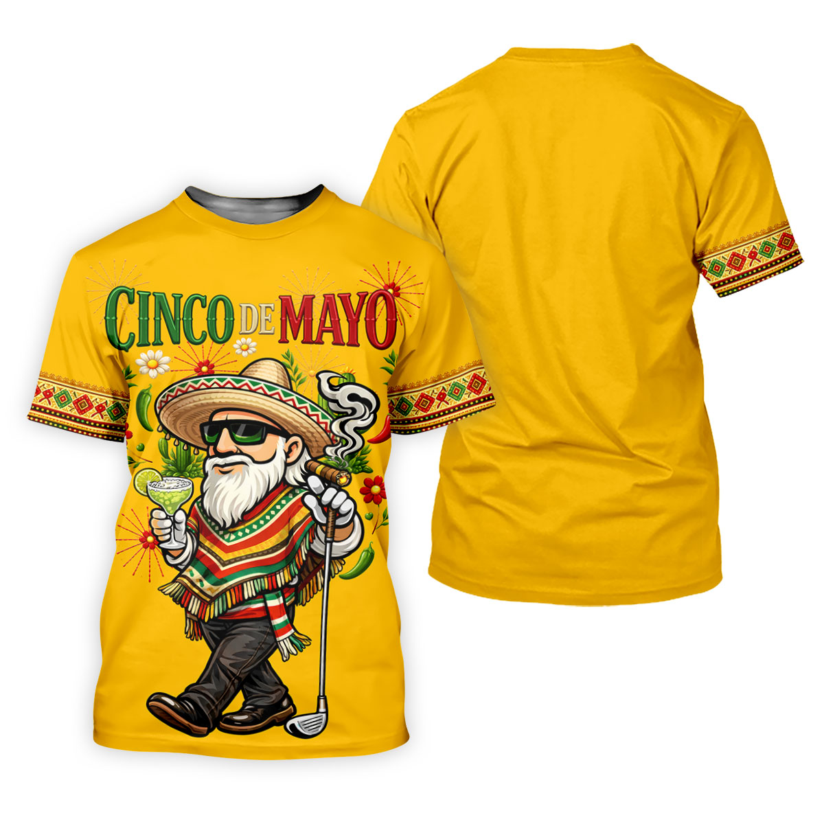 Margarita Man Cinco De Mayo Celebration Yellow Golf Shirt, Fiesta Theme Golf Shirts For Men