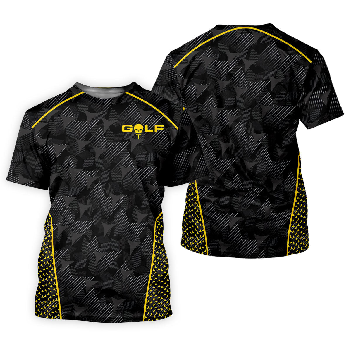 Abstract Triangle Black Yellow Ladies Golf Tops, Golf Shirt For Women, Golfing Apparel