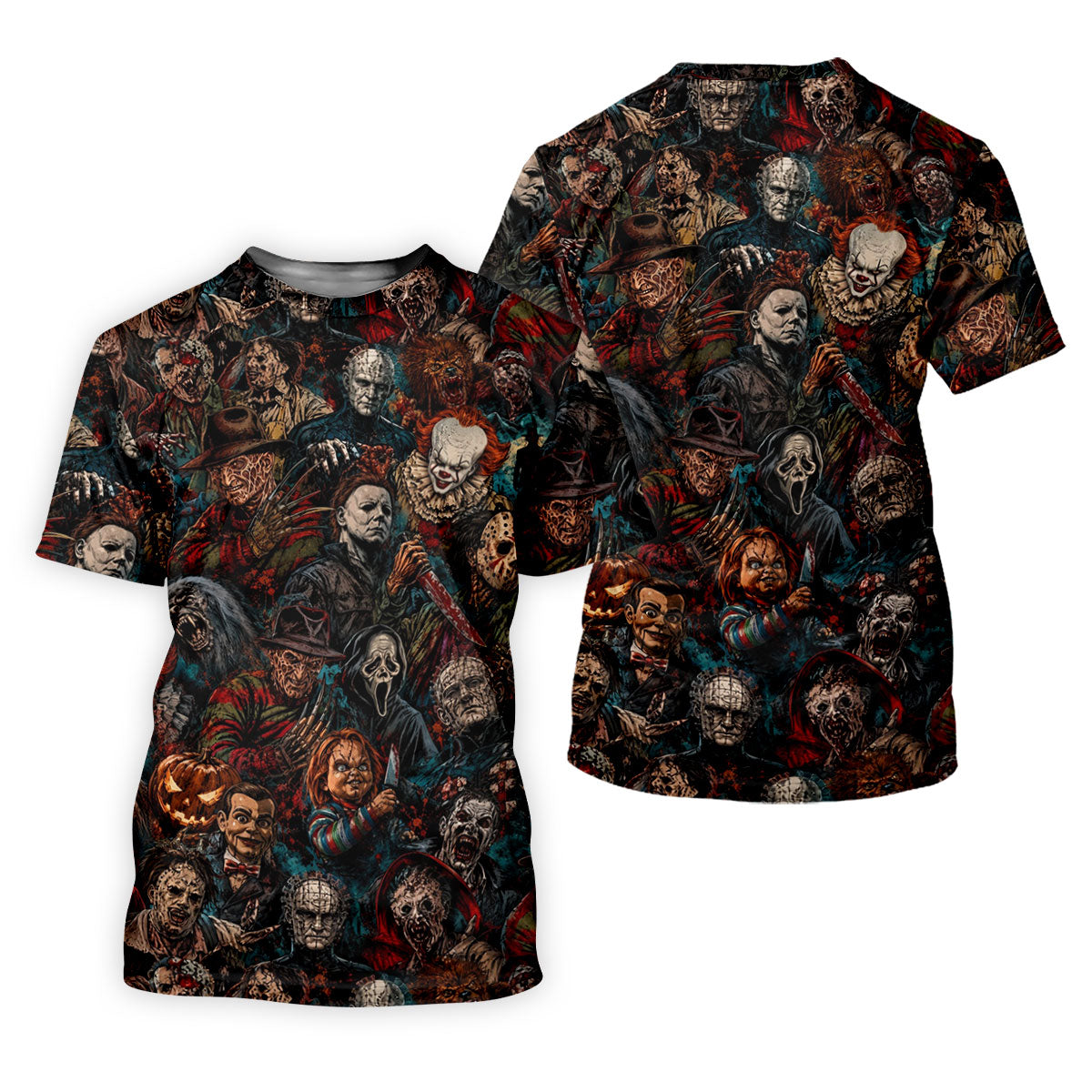 Dark Horror Character Collage Halloween Polo Shirt, Women’s Golf Polo, Ladies Golf Top