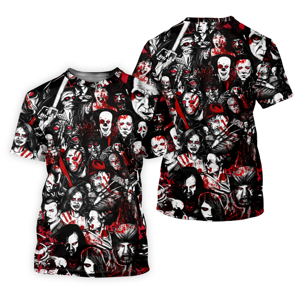Horror Character Pattern Golf Polo Shirt, Women's Golf Apparel, Halloween Tops For Women