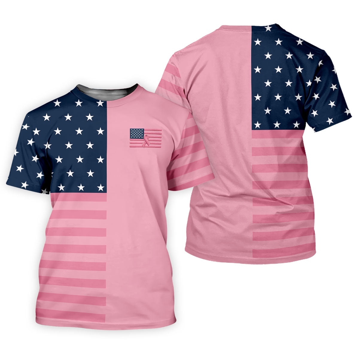 Printed Pink USA Flag Breast Cancer Polo Shirt, Polo Shirts For Men, Printed Golf Shirts