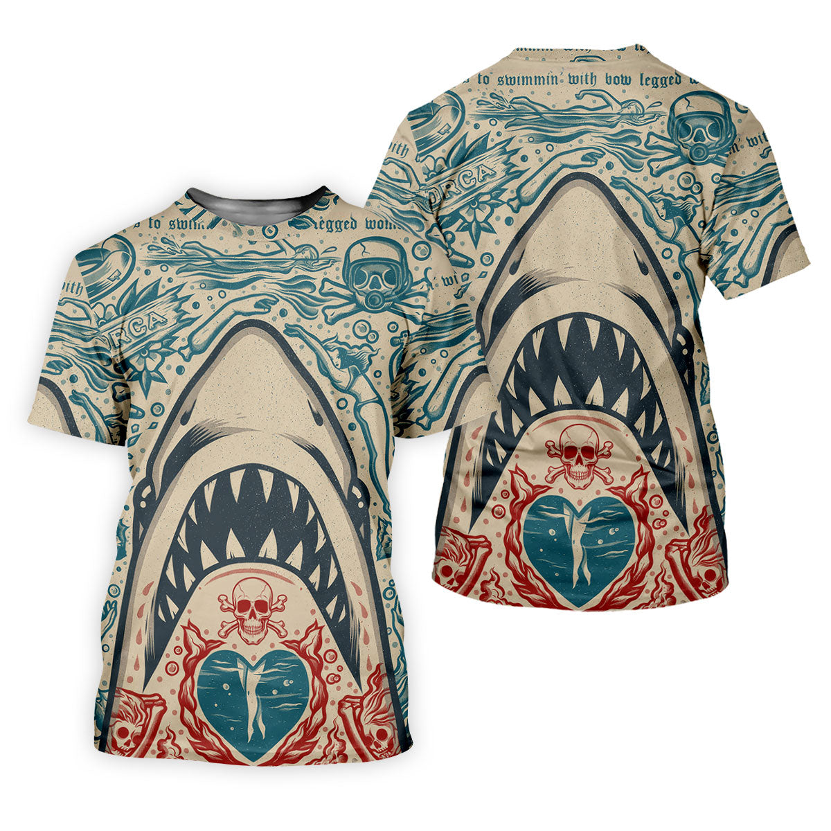 Vintage Shark Jaw Tattoo Art Golf Polo Shirt, Golf Shirts For Men, Printed Golf Shirts