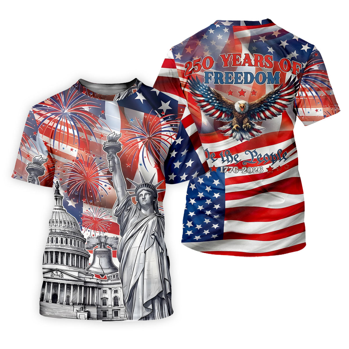 250 Years Of Freedom We The People US Flag Pattern Patriotic Golf Shirt, 4th Of July Golf Shirts For Men