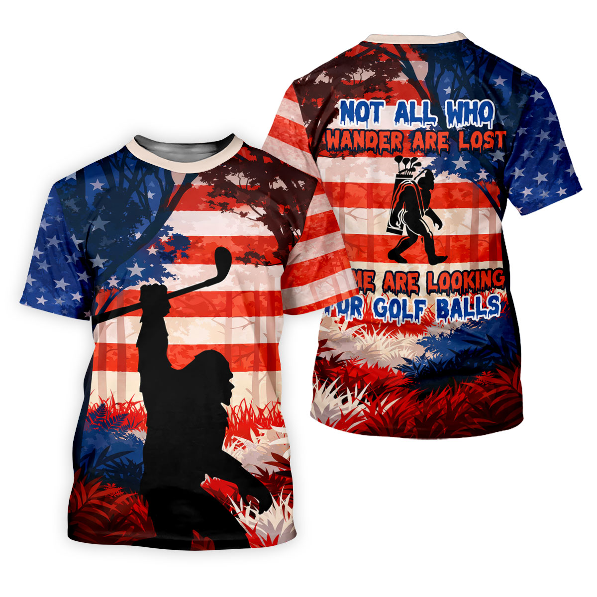 Not All Who Wander Are Lost Funny Bigfoot Golf Tops For Men, 250th Patriotic Golf Shirt, Polo Shirts For Men