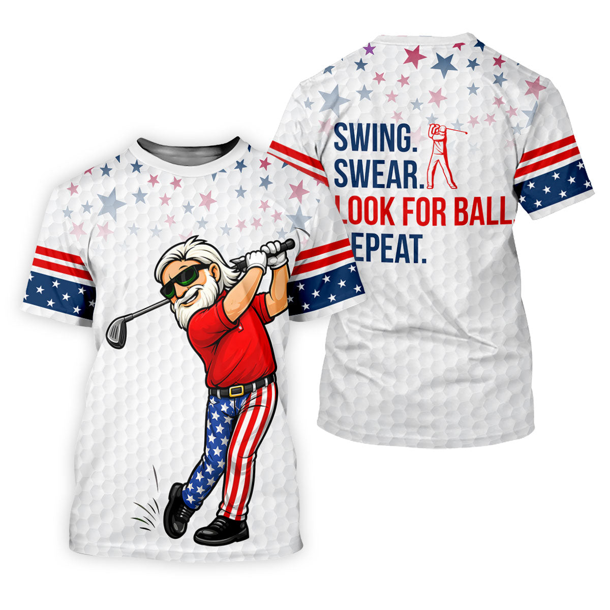 Swing Swear Look For Ball Repeat 250 Years Patriotic 4th Of July Funny Golf Shirts For Men