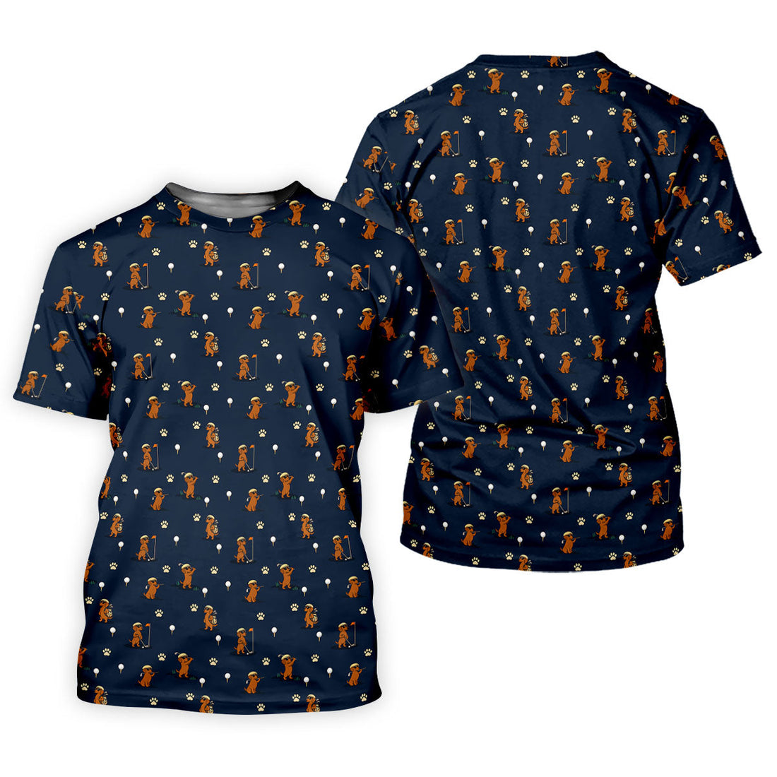 Cartoon Dachshund Golfer Pattern Golf Polo Shirt, Golf Tops For Women, Printed Golf Shirt