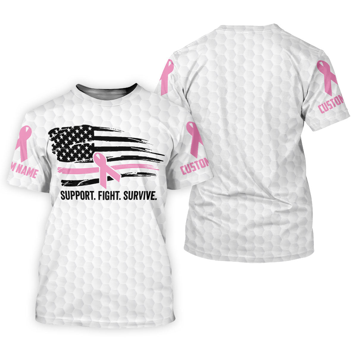 Custom Support Fight Survive Breast Cancer Polo Shirt, Men's Golf Shirt, Mens Golf Apparel