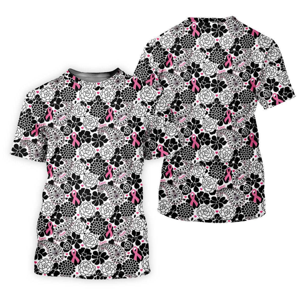 Pink Ribbon Floral Paisley Breast Cancer Golf Shirt, Women’s Golf Tops, Ladies Golf Shirts