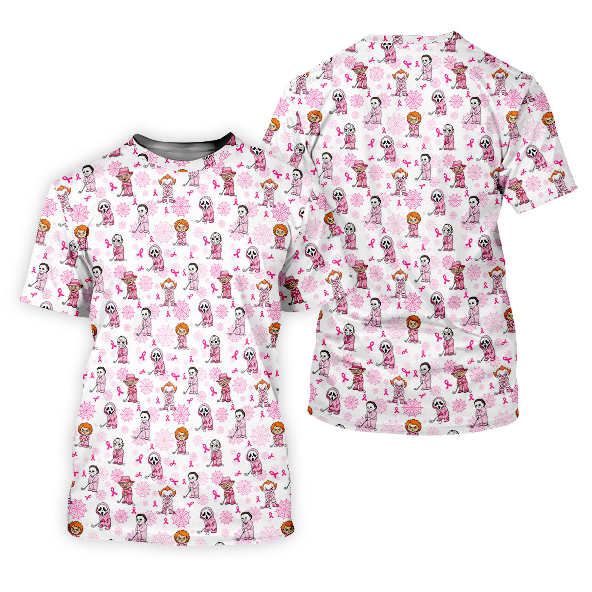 Halloween Horror Character Breast Cancer Polo Shirt, Ladies Golf Tops, Printed Golf Shirt