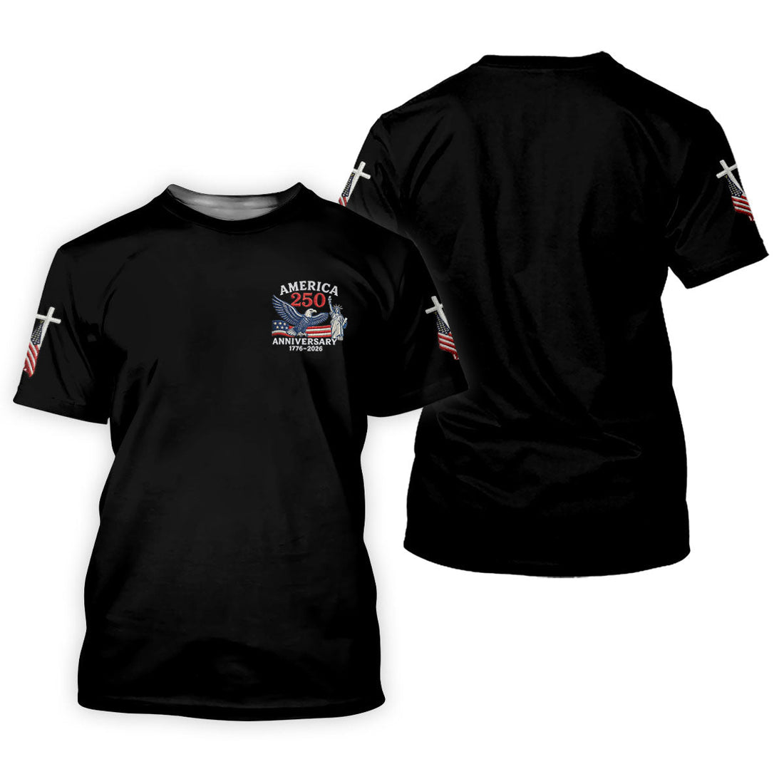 Faith Cross Bald Eagle America 250 Anniversary Black Patriotic Golf Shirt, Golf Shirts For Men