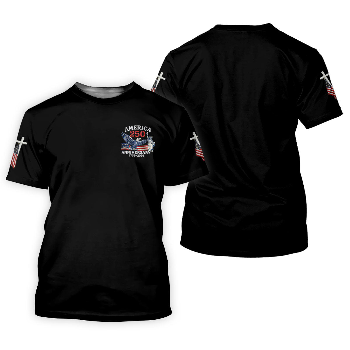 Faith Cross Bald Eagle America 250 Anniversary Black Patriotic Golf Shirt, Golf Shirts For Men
