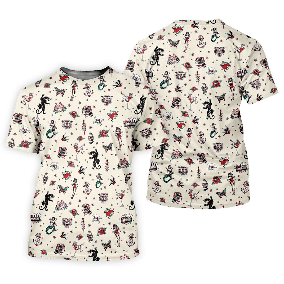 Old School Tattoo Flash Pattern Golf Polo Shirt, Women's Golf Tops, Ladies Golf Shirt