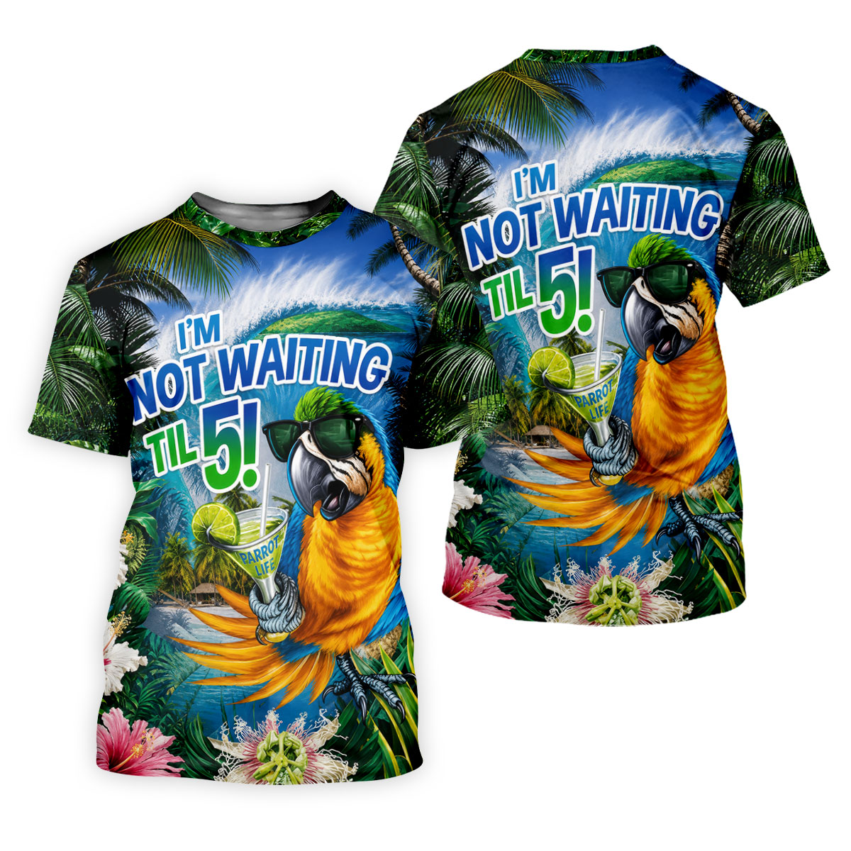 Parrot Life Not Waiting Til 5 Tropical Golf Shirt, Hawaiian Golf Shirt, Mens Golf Shirts, Golf Apparel For Men