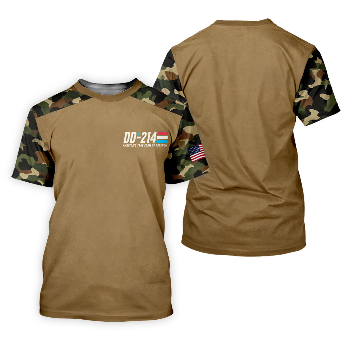 DD-214 Tan Military Camo Freedom Polo Shirt, Veterans Day Shirt, Golf Shirts For Men