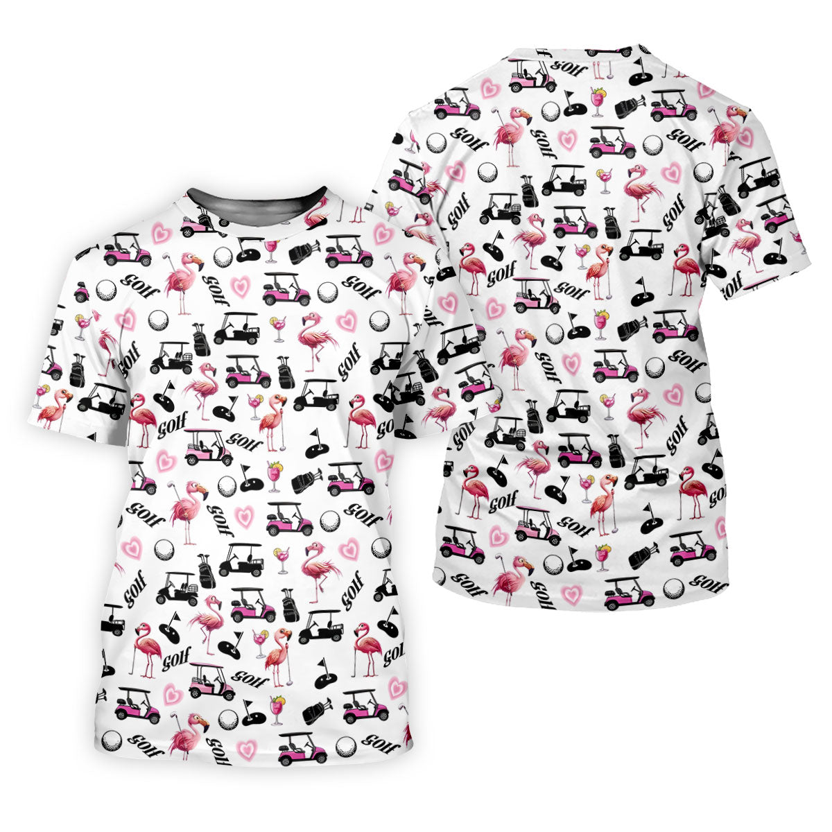 Pink Flamingo Golf Cart Martini Hawaiian Golf Shirt, Women’s Golf Polo, Ladies Golf Shirts