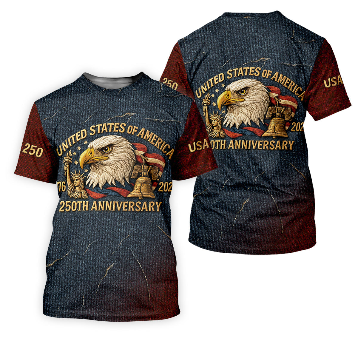 250th Anniversary American Flag And Eagle Denim Color Golf Tops For Men, Patriotic Golf Shirt, Golf Shirts For Men