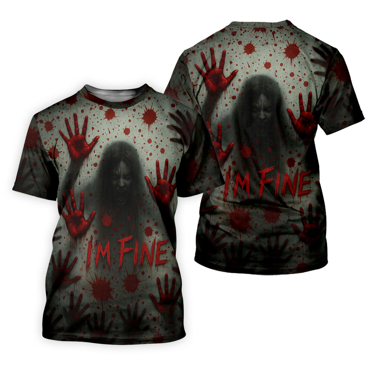 I'm Fine Horror Blood Hand Ghost Halloween Golf Polo Shirt, Printed Golf Shirts For Men