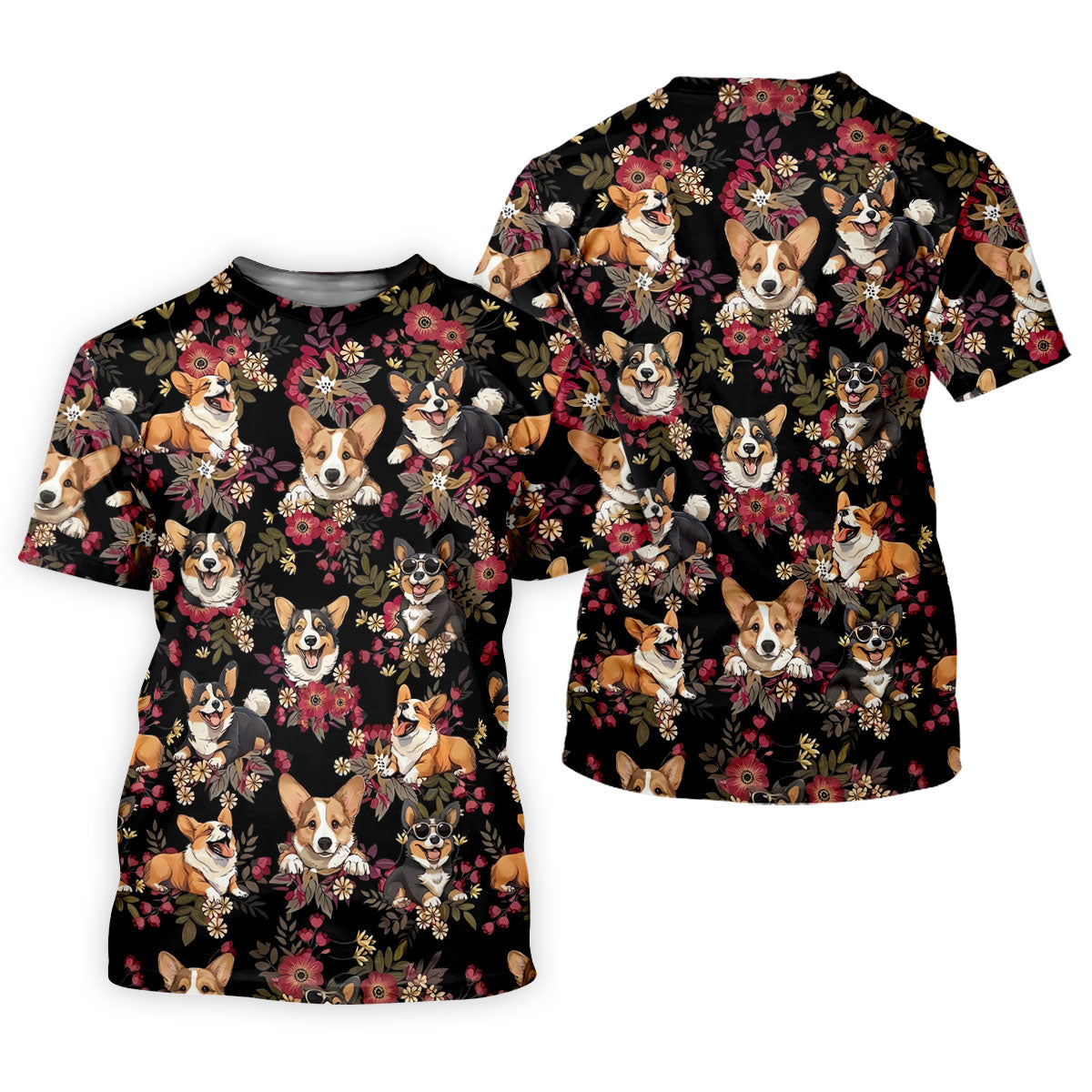 Cute Corgi Floral Hawaiian Pattern Polo Shirt, Womens Golf Polo, Funny Golf Shirt