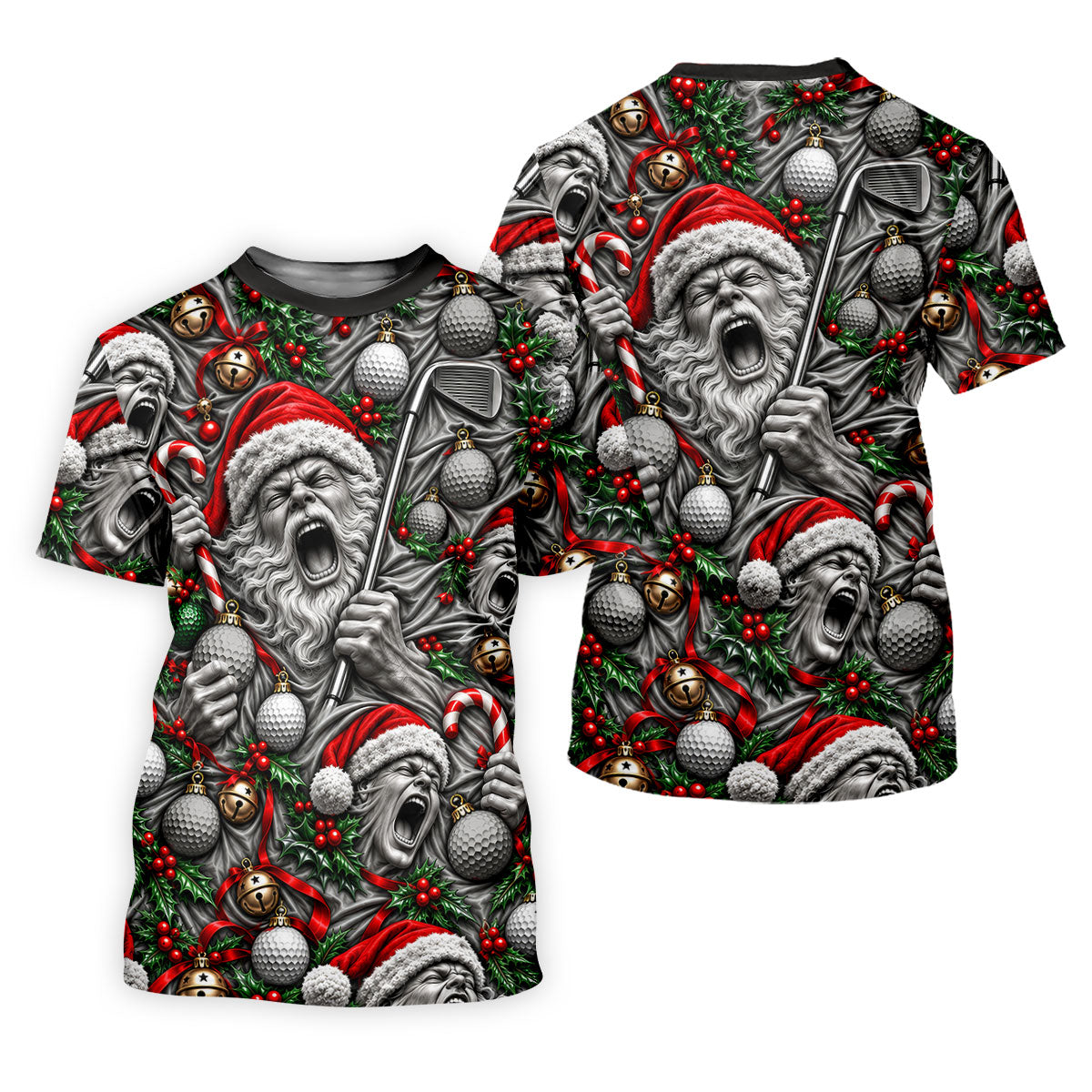 Screaming Santa Faces Christmas Golf Shirt, Ladies Golf Shirts, Golf Tops For Women