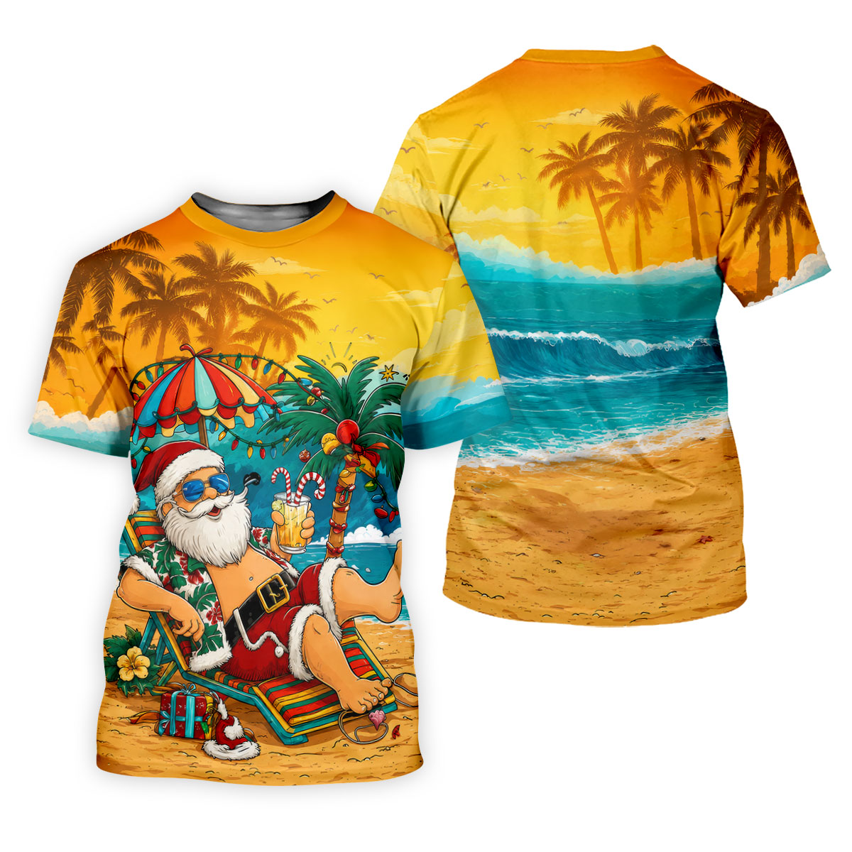 Beach Chair Santa Christmas Golf Shirt, Women's Golf Tops, Hawaiian Golf Shirt, Golf Shirts For Women