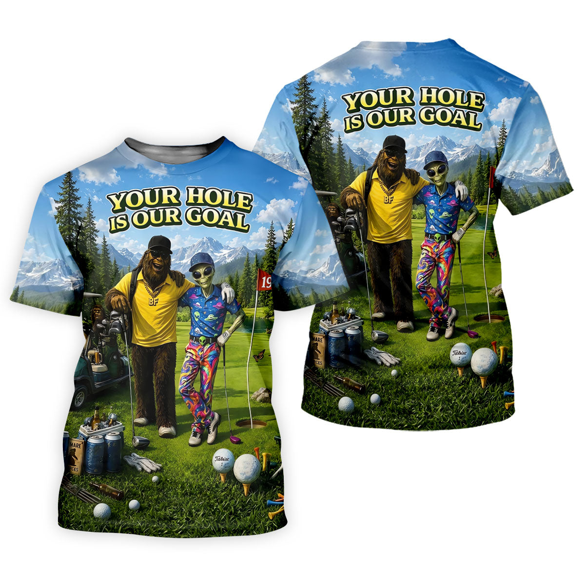 Your Hole Is Our Goal Funny Bigfoot Alien Golf Polo Shirt, Mens Golf Apparel, Golf Shirt