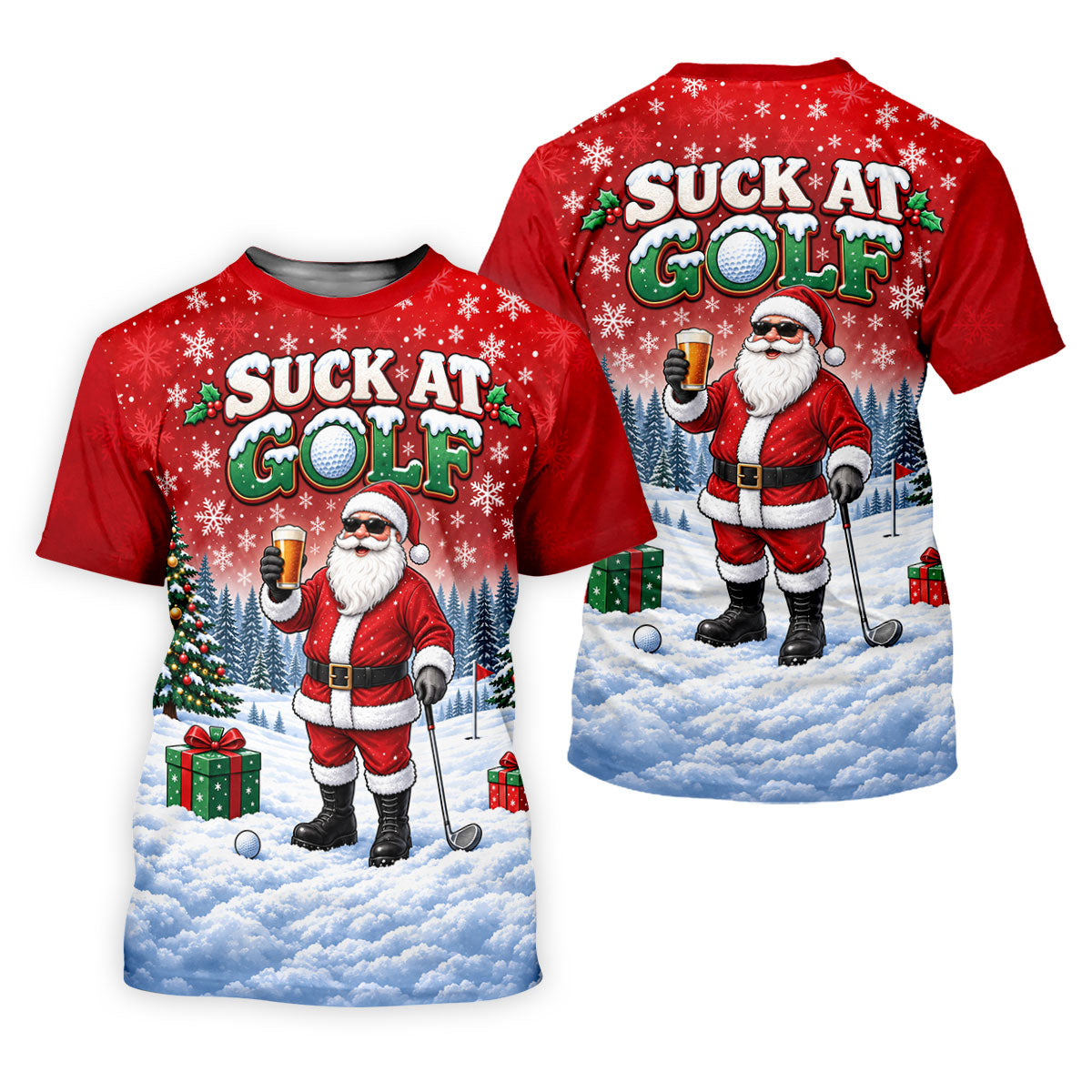 Suck At Golf Santa Beer Christmas Golf Shirt, Ladies Golf Shirts, Golf Tops For Women