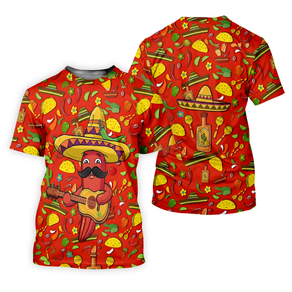 Cartoon Chili Pepper Mexican Guitar Cinco De Mayo Celebration Fiesta Themed Golf Shirt For Women
