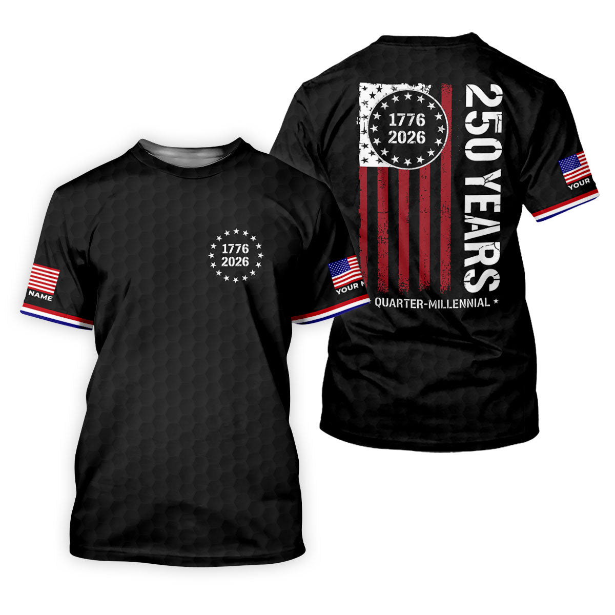 250 Years Quarter Millennnial Golf Ball Pattern Black Patriotic Golf Shirt, 4th Of July Golf Shirt For Women