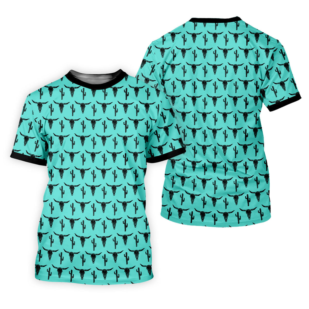 Longhorn Cow Skull Western Theme Peacock Blue Golf Tops For Men, Polo Shirts For Men, Golf Shirts For Men