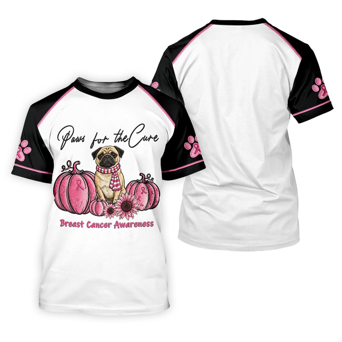 Paws For The Cure Pug Breast Cancer Polo Shirt, Men's Golf Shirt, Mens Golf Apparel