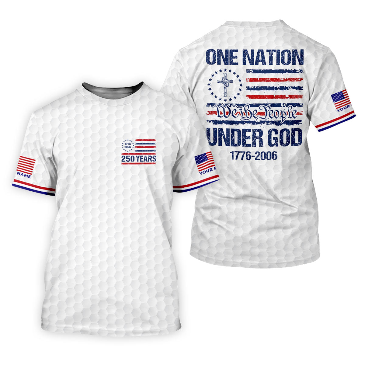 One Nation Under God We The People White Golf Shirt, 250 Years 4th Of July Golf Shirts For Men