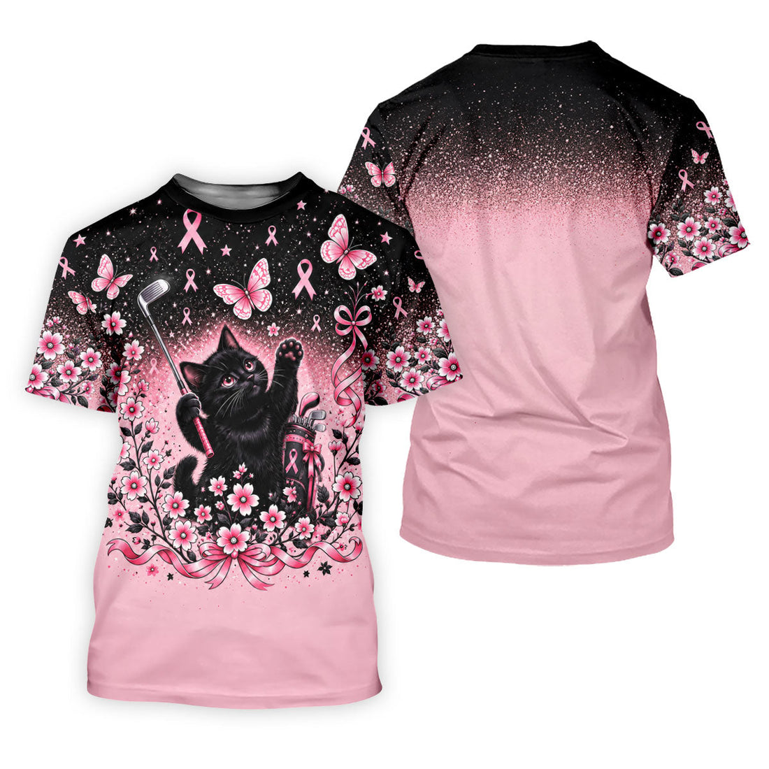 Black Cat Breast Cancer Ribbons Polo Shirt, Womens Golf Tops, Golf Polo For Women