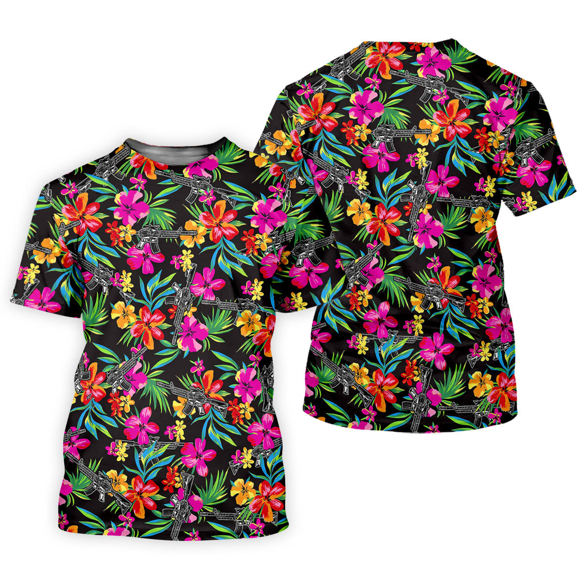 Black Tropical Floral Rifle Pattern Golf Polo Shirt, Golf Shirts For Women, Women's Golf Polo