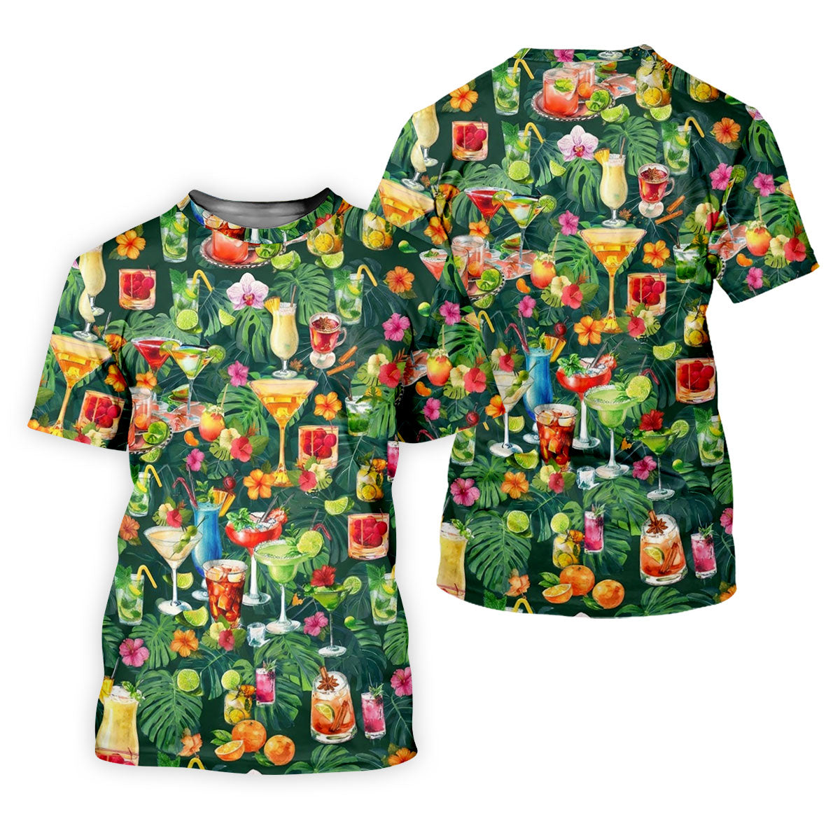 Tropical Cocktail Drinks And Floral Paradise Golf Polo, Hawaiian Golf Shirt, Golf Shirts For Men