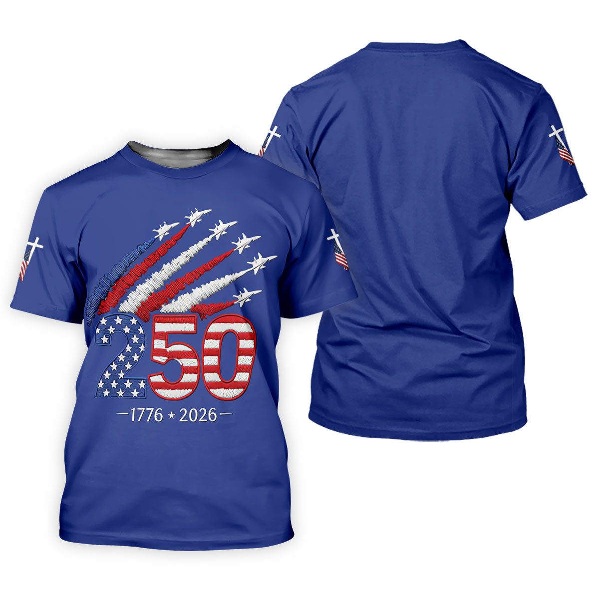 Flying Fighter Jets Faith Cross Patriotic 4th Of July Blue Golf Shirt, 250 Years Golf Shirt For Women