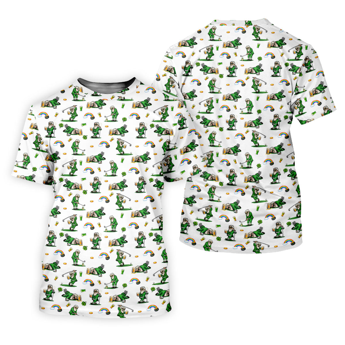 St Patrick's Day Leprechaun Character Golf And Beer White Golf Shirt, Fun Golf Shirts For Men, Polo For Men