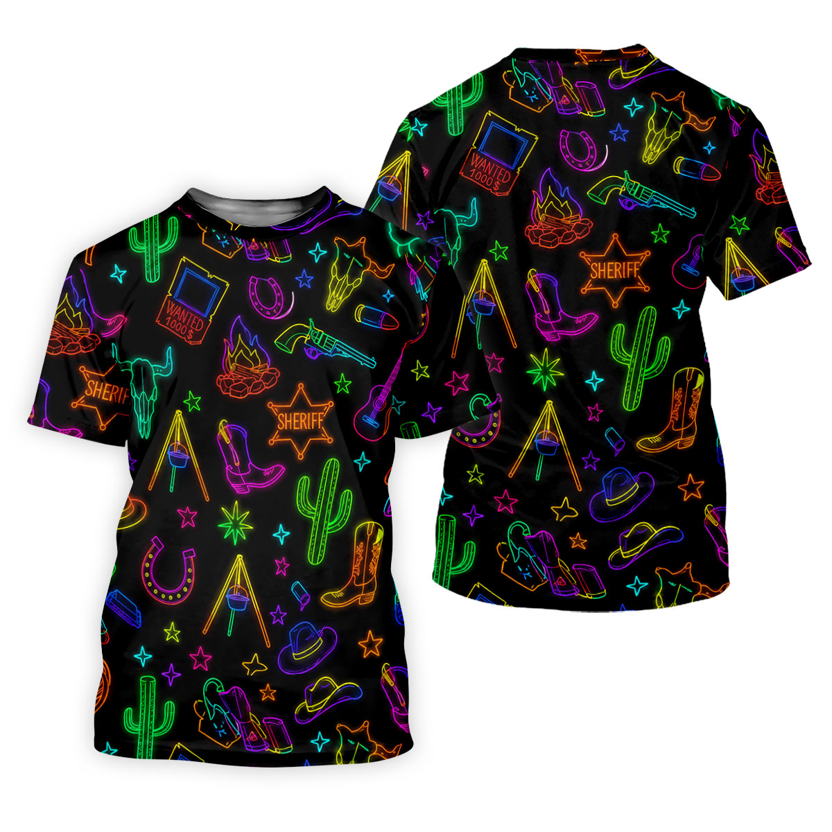 Neon Western Cowboy Pattern Golf Polo Shirt, Men's Golf Polo, Hawaiian Golf Shirt