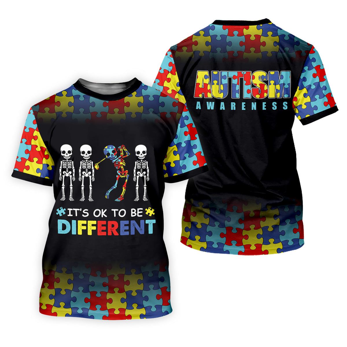 It's Ok To Be Different Men Polo Shirt, Autism Awareness Puzzle Pattern Black Fade Golf Shirts For Men, Autism Golf Shirt