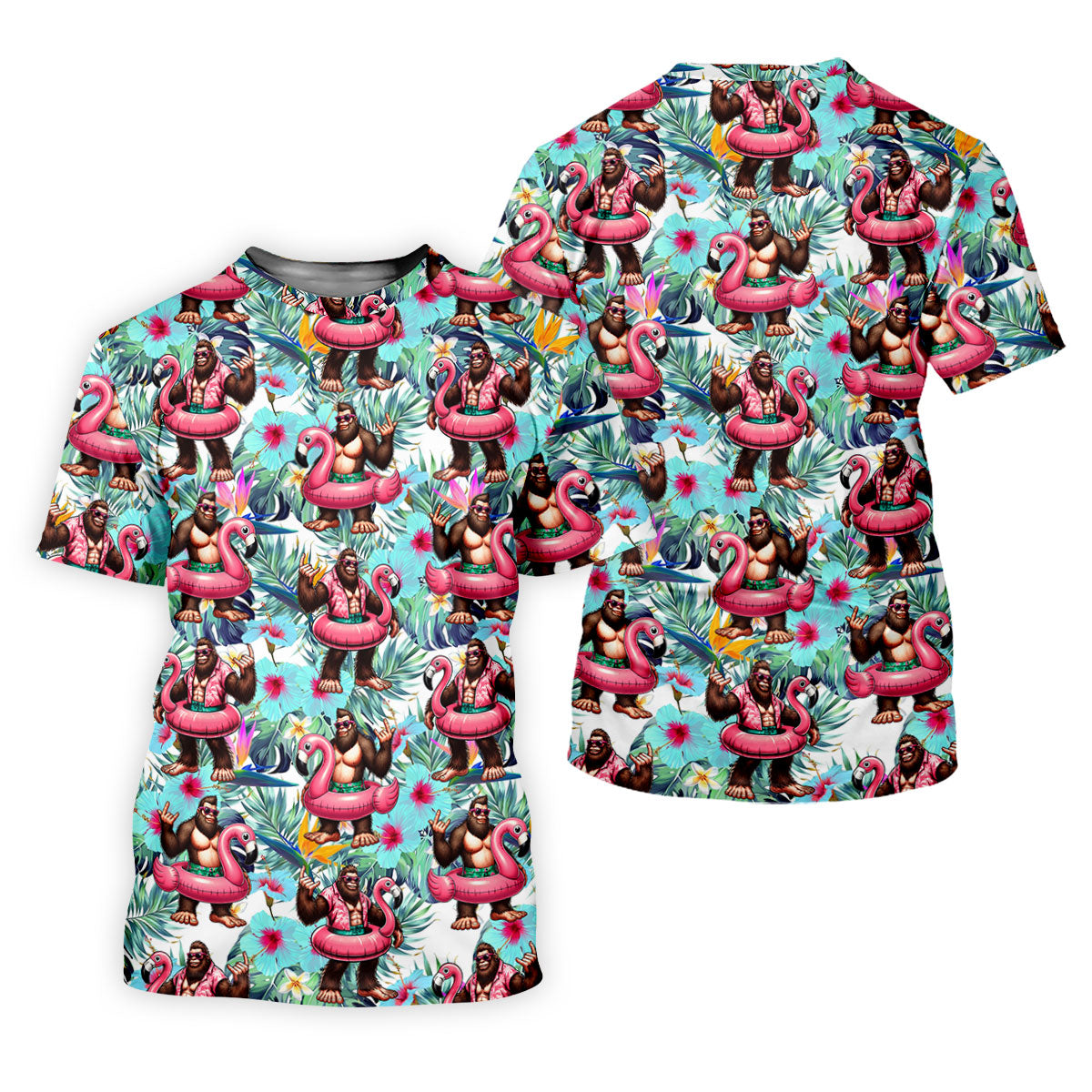 Funny Bigfoot Flamingo Float Tropical Golf Polo Shirt, Women's Golf Tops, Golf Polo For Women