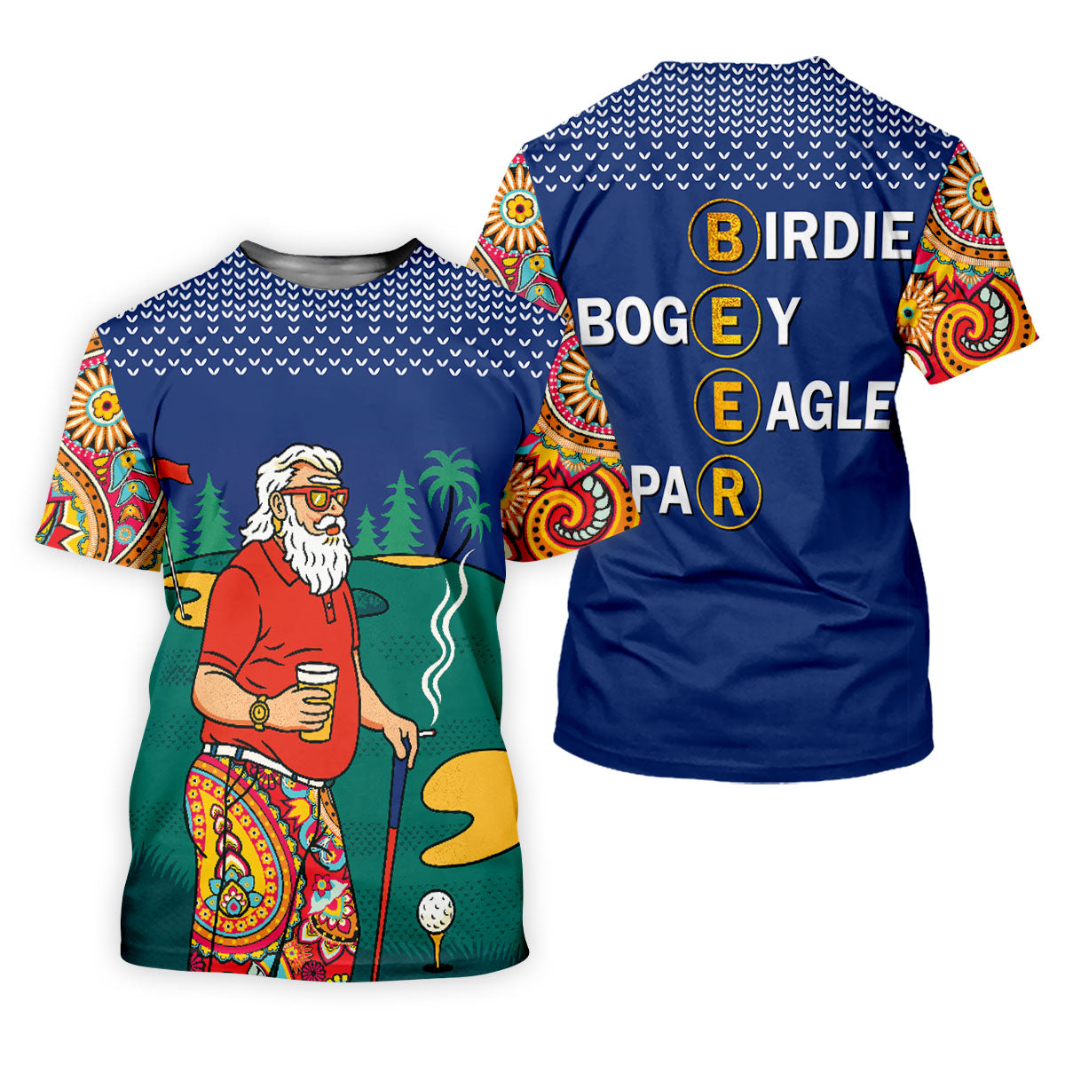 Funny Retro Golfer Drinking Beer Paisley Polo Shirt, Golf Shirts For Women, Women’s Golf Apparel