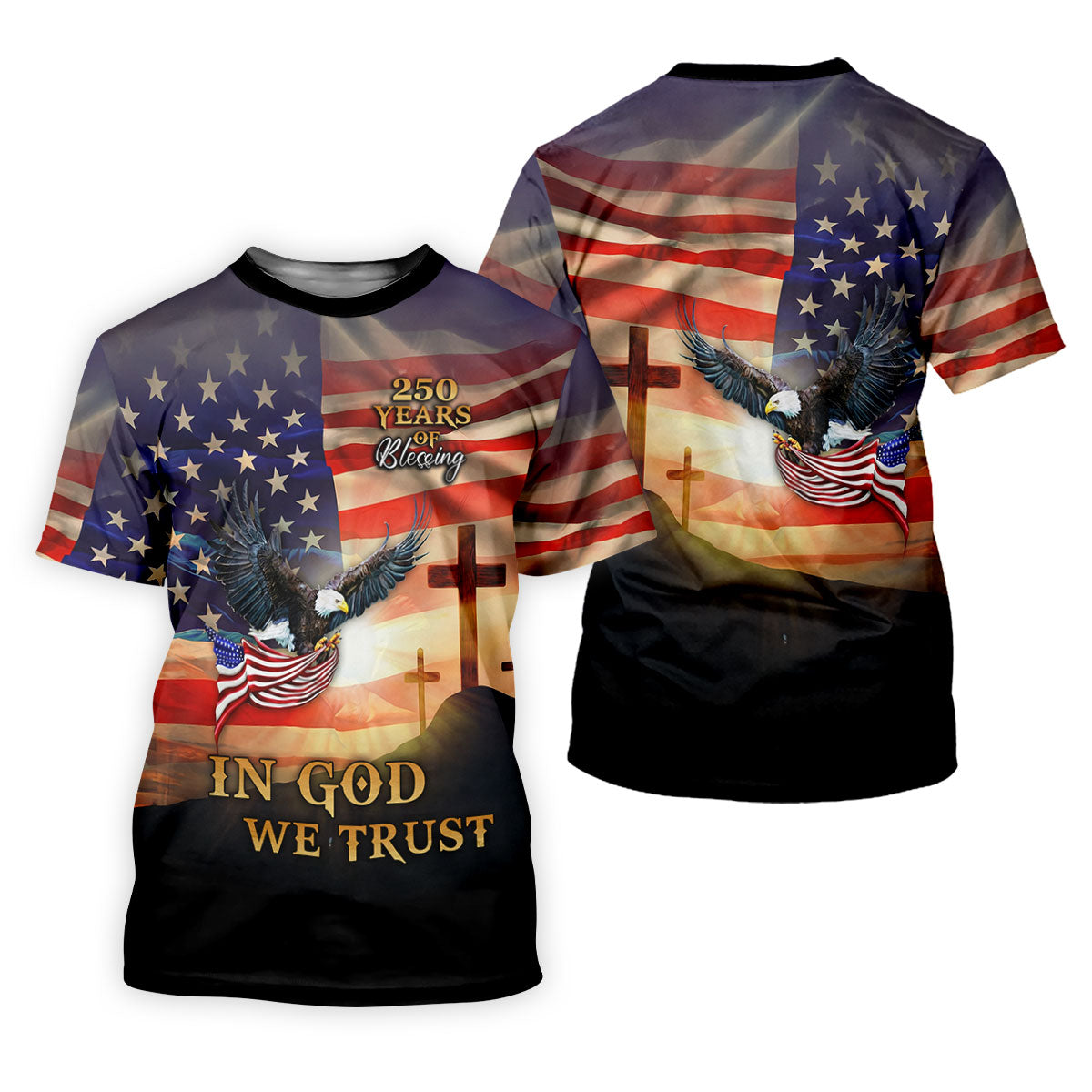 250 Years Of Blessing In God We Trust Faith Cross Patriotic 4th Of July Golf Shirts For Men