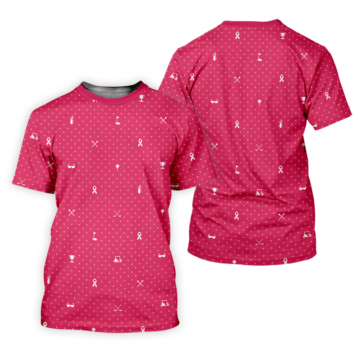Pink Ribbon Golf Pattern Breast Cancer Polo Shirt, Golf Shirts For Men, Mens Golf Apparel