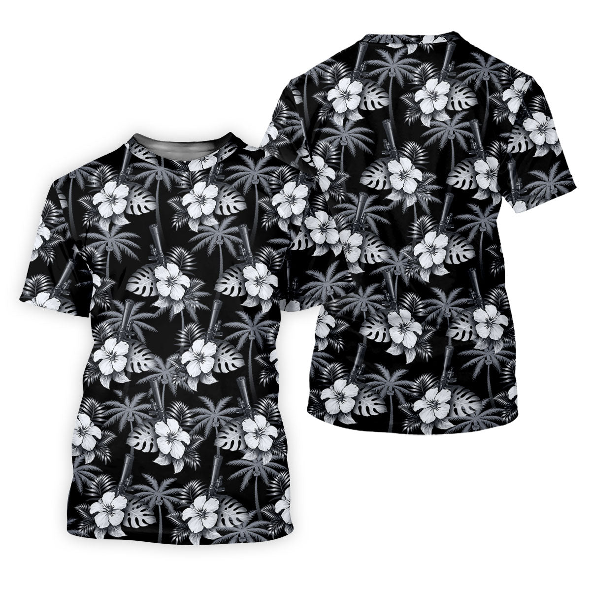 White Hibicus Black Hawaiian Golf Shirt, Tropical Summer Theme Golf Shirt For Women