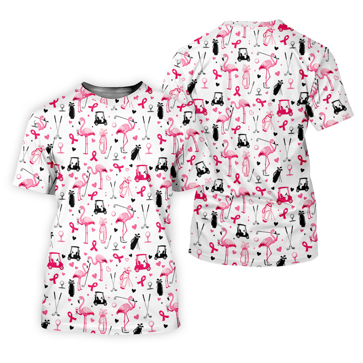 Pink Flamingo Golf Pattern Breast Cancer Polo Shirt, Hawaiian Shirts For Men, Mens Golf Polo