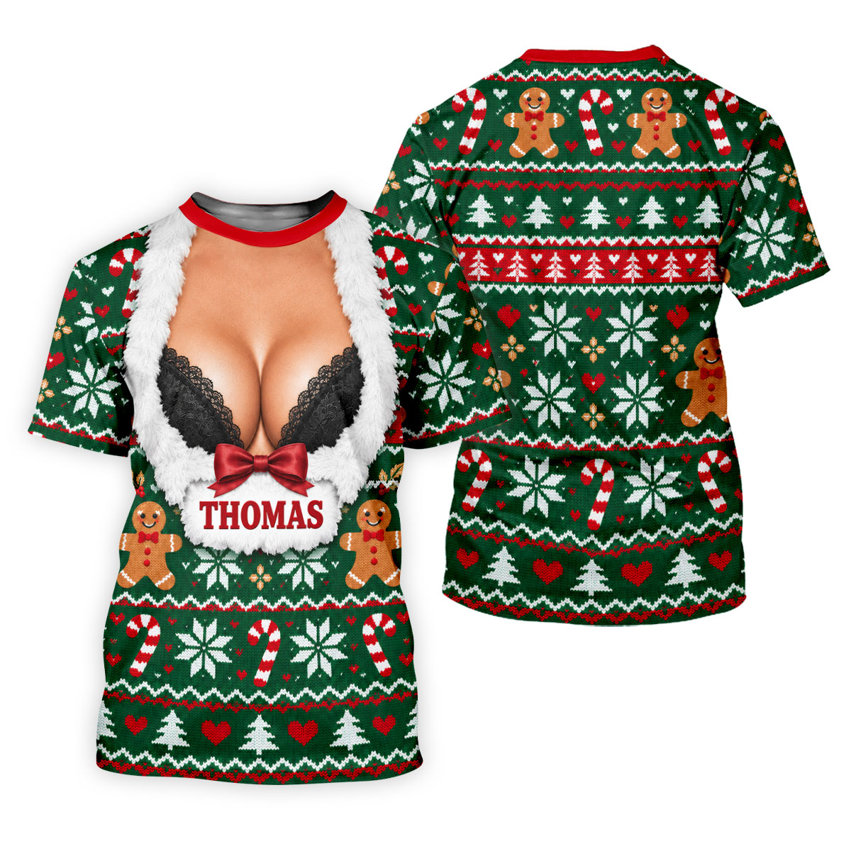 Custom Name Sexy Cleavage Christmas Golf Shirt, Womens Golf Tops, Ladies Golf Shirts