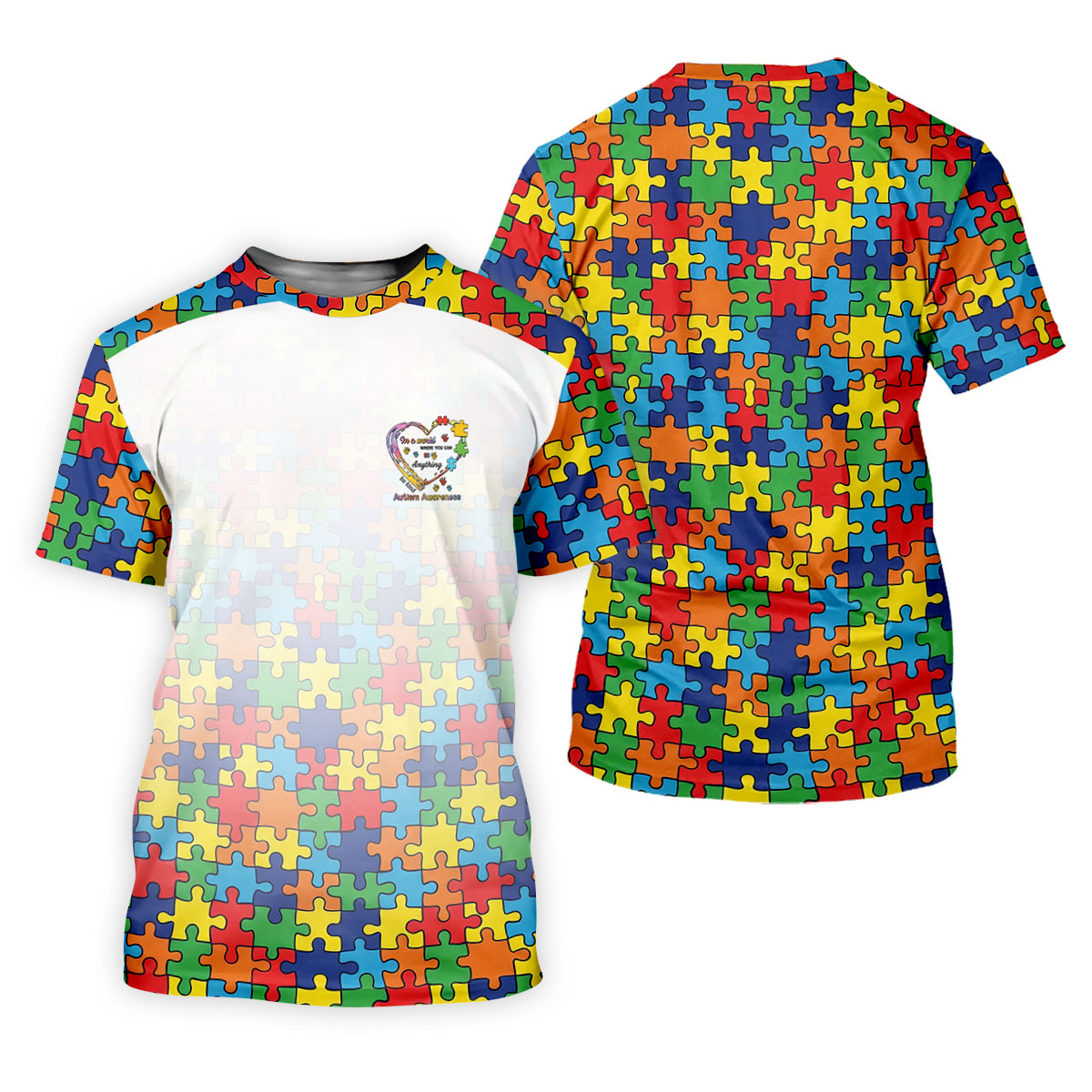 In A World Where You Can Be Anything Be Kind Autism Awareness Puzzle Pattern White Fade Women's Golf Tops