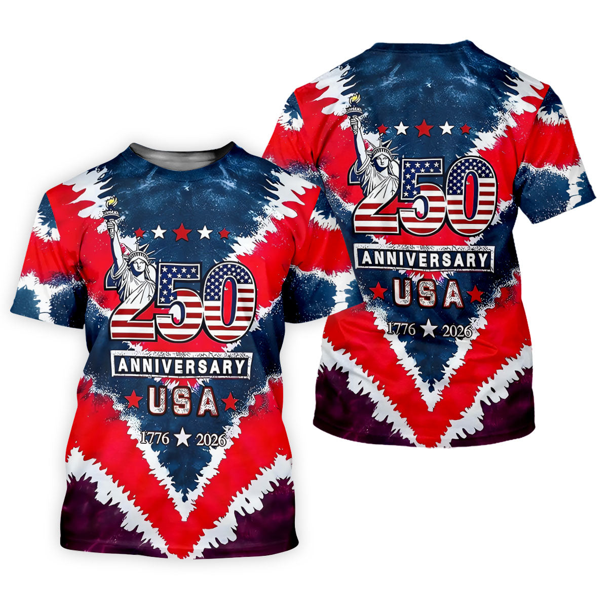 250th Anniversary Red White Blue Tie Dye Print Patriotic Golf Shirt, 4th Of July Golf Shirt For Women
